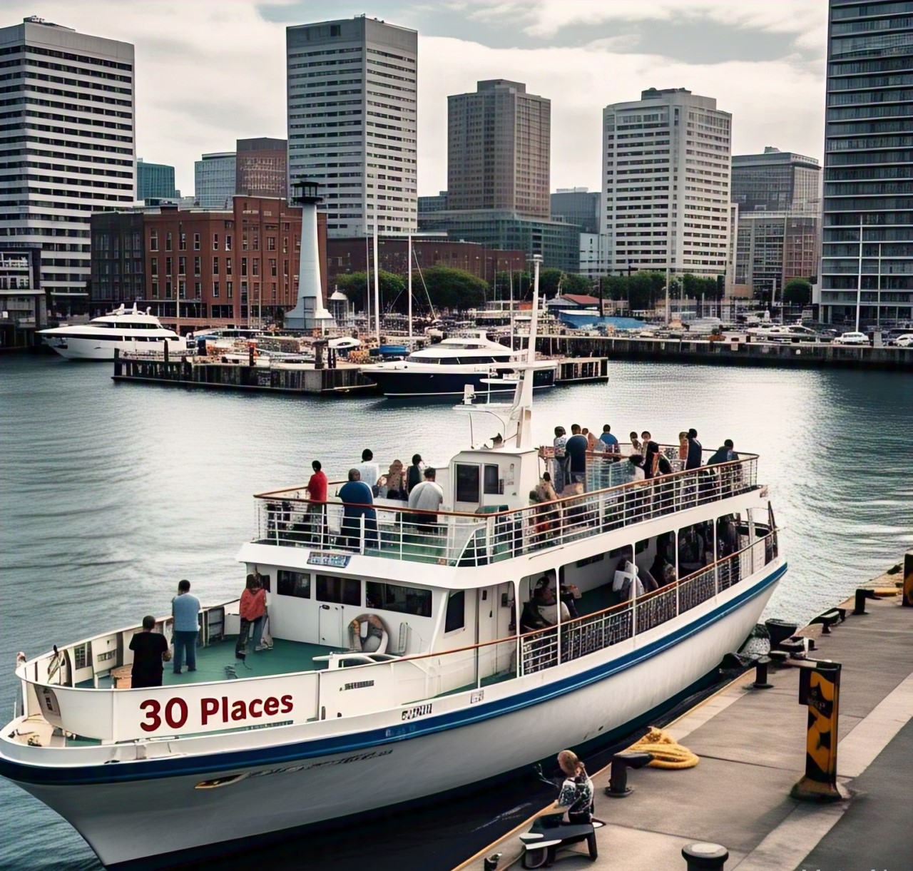 Diesel multicolor passenger ferry boat, 30-seater ferry boat, commercial passenger boat, marine transportation vessel, durable diesel-powered ferry, high-capacity river and sea ferry